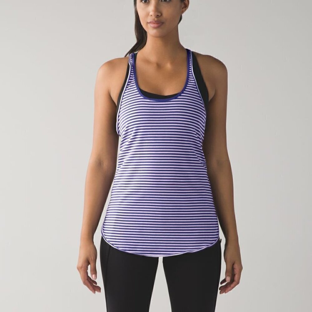 Lululemon What The Sport Singlet - 8 Silver Stripe Iris Flower Pretty Purple